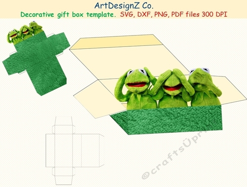 Three wise frogs. Beautiful decorative gift box template. 