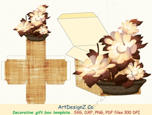 Beautiful decorative gift box template. Vector and raster files. Basket, flower, bouquet, birthday, back to school, wedding, mother day, Halloween, Easter, Christmas, valentine