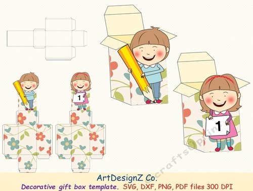  Beautiful decorative boy and girl gift box template. Vector and raster files. Basket, egg, rabbit, flower, bouquet, birthday, back to school, wedding, mother day, Halloween, Christmas, Valentine