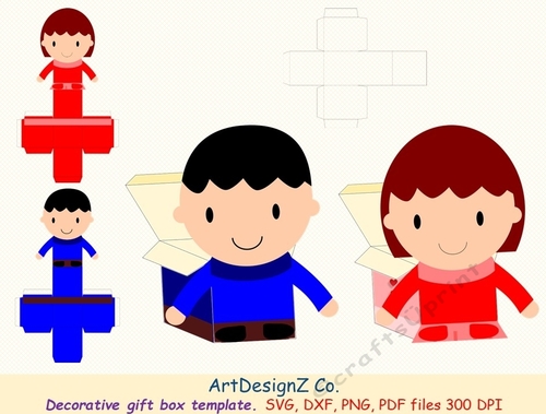 Beautiful decorative boy and girl gift box template. Vector and raster files. Basket, egg, rabbit, flower, bouquet, birthday, back to school, wedding, mother day, Halloween, Christmas, Valentine