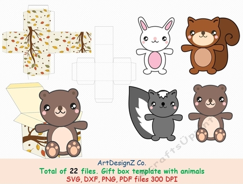 Total of 22 files. Gift box templates. Animals, bunny, squirrel, teddy, polecat. Simple box, square box, cube box, storage box, shipping box, Cricut, Silhouette, Svg, clipart, basket, birthday, fathers day, wedding, mothers day, Halloween, Easter