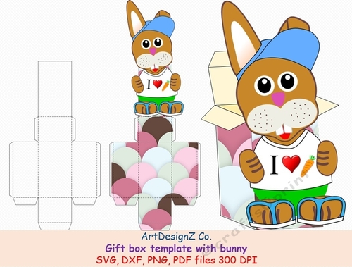 Gift box templates. Animals, bunny, rabbit, Easter. Simple box, square box, cube box, storage box, shipping box, Cricut, Silhouette, Svg, clipart, basket, birthday, fathers day, wedding, mothers day, Halloween