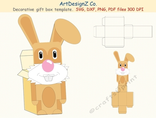 Beautiful decorative Easter gift box template. Vector and raster files. Basket, bunny, egg, rabbit, flower, bouquet, birthday, back to school, wedding, mother day, Halloween, Christmas, Valentine