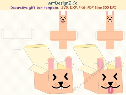 Beautiful decorative rabbit bunny Easter gift box template. Vector and raster files. Basket, egg, flower, bouquet, birthday, back to school, wedding, mother day, Halloween, Christmas, Valentine