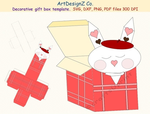Gift box templates. Artist, Animal, bunny, rabbit, Easter. Simple box, square box, cube box, storage box, shipping box, Cricut, Silhouette, Svg, clipart, basket, birthday, fathers day, wedding, mothers day, Halloween