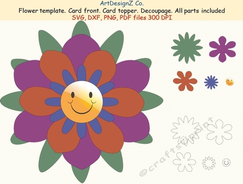 Flower Template 3D. Parts, felt, cut, felting, model, making, design, template