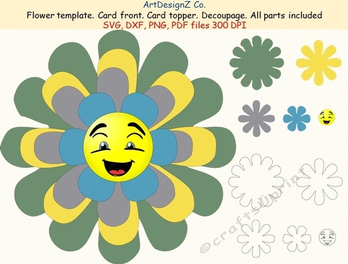 Flower Template 3D. Parts, felt, cut, felting, model, making, design, template