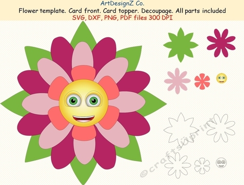 Flower Template 3D. Parts, felt, cut, felting, model, making, design, template