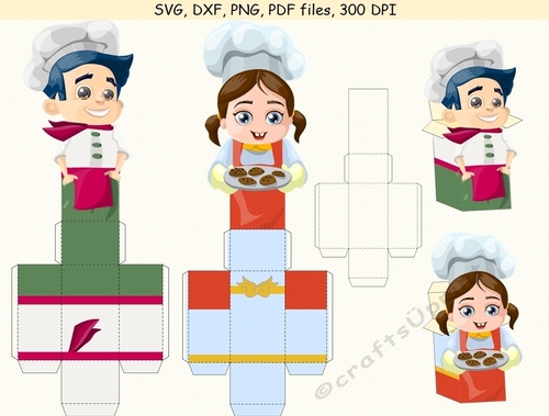 Beautiful decorative gift box template. Vector and raster files. Cook, Cooking, cookies, Basket, hat, birthday, back to school, wedding, mother day, Halloween, Easter, Christmas, Valentine