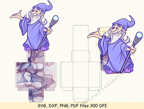3D Gift or Sweet Box Template. Plaid. Wizard, magic