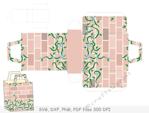 3D Gift or Sweet Box Template. Plaid. Brick wall. Handles