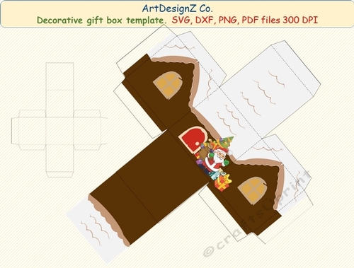 3D Gift or Sweet Box Template. Santa. Gnome, Dwarf. Elf