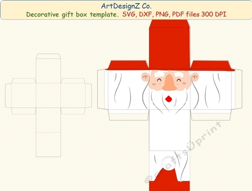 3D Gift or Sweet Box Template. Santa. Gnome, Dwarf. Elf
