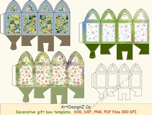 3D Gift or Sweet Lantern Box Template. Santa. Gnome, Dwarf. Elf. Easter, Christmas, Halloween, Wedding, Baby. Shaped Top Gift Box. Simple box, Present square box.