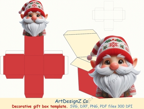 Beautiful Christmas Santa dwarf decorative gift box template