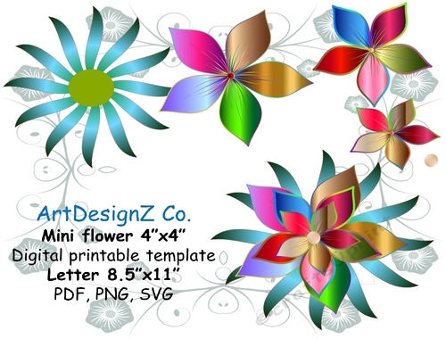 Small 3d wallflower template, paper flower template, giant rose petal template, templet, sunflower, 3d card template, napkins transfers, baby memory book boy