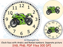 Motorcycle clock face with Arabic and Roman numbers. Minute tick marks. Separate picture included. Bikers, motocross, motorsport, motorrad, motogp, caferacer