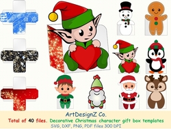 Total of 40 files. Basic Paper Gift box templates with Christmas characters. Party favor box, 3d svg, cricut. 