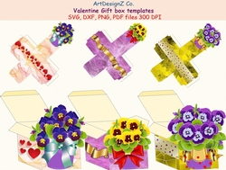 Beautiful Valentine gift box templates with lids. Vector and raster files. Valentine, flower, heart, lace, ribbon, basket, birthday, wedding, mother day, Halloween, Easter, Christmas