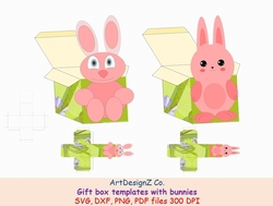 Gift box templates. Animals, bunny, rabbit, Easter. Simple box, square box, cube box, storage box, shipping box, Cricut, Silhouette, Svg, clipart, basket, birthday, fathers day, wedding, mothers day, Halloween