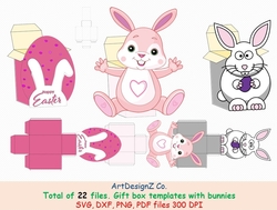 Total of 22 files. Gift box templates. Animals, bunny, squirrel, teddy, polecat. Simple box, square box, cube box, storage box, shipping box, Cricut, Silhouette, Svg, clipart, basket, birthday, fathers day, wedding, mothers day, Halloween, Easter