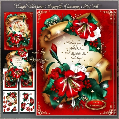 Vintage Christmas Amaryllis Greetings Mini Kit