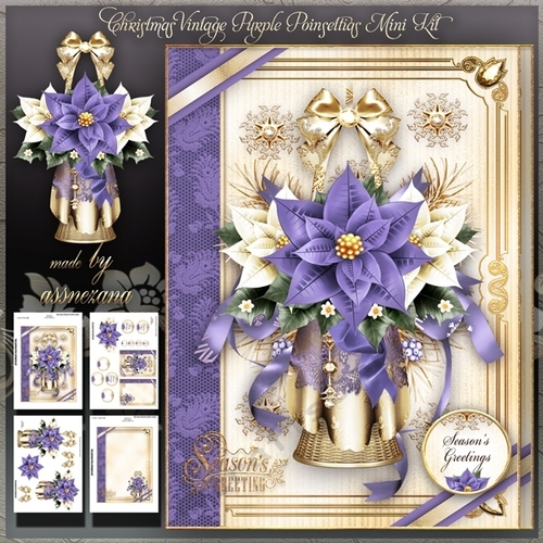 Christmas Vintage Purple Poinsettias Mini Kit