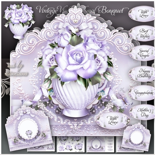 Vintage Violet Floral Bouquet Mini Kit