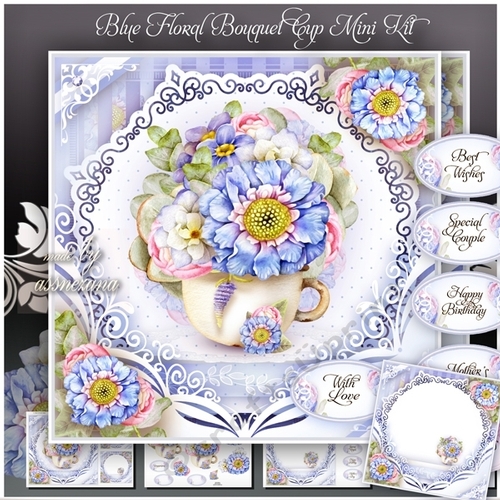 Blue Floral Bouquet Cup Mini Kit