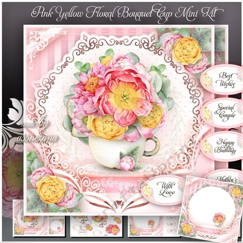 Pink Yellow Floral Bouquet Cup Mini Kit