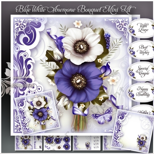 Blue White Anemone Bouquet Mini Kit