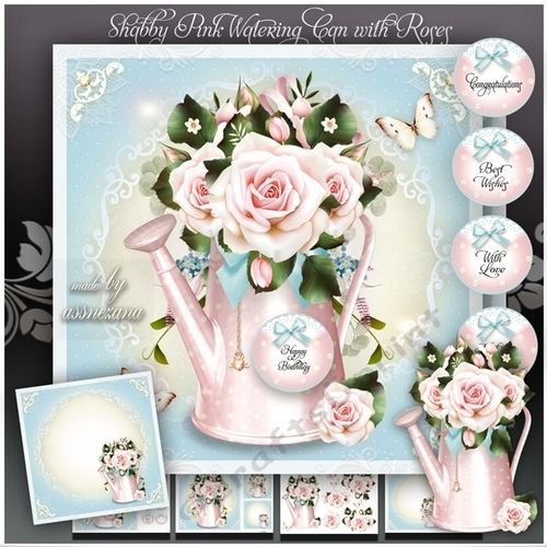 Shabby Pink Watering Can with Roses Mini Kit