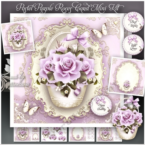 Pastel Purple Roses Card Mini Kit
