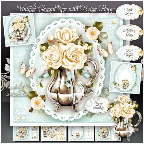 Vintage Elegant Vase with Beige Roses Mini Kit