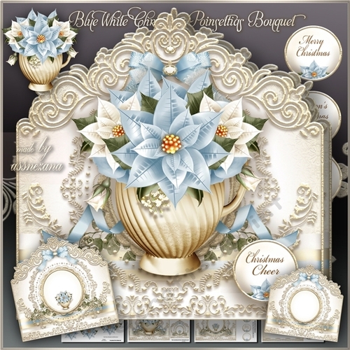 Blue White Christmas Poinsettias Bouquet Mini Kit