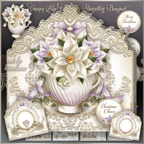 Cream Lilac Christmas Poinsettias Bouquet Mini Kit