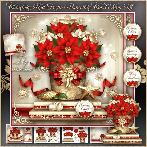 Christmas Red Festive Poinsettias Card Mini Kit