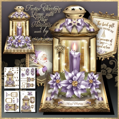 Festive Christmas Lamp with Lilac Poinsettias Mini Kit