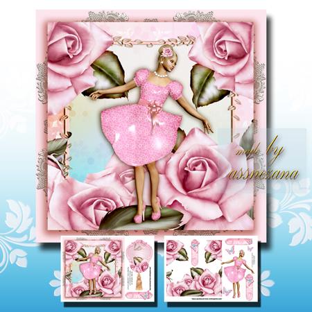 Beautiful Pink Rose Lady Card Front