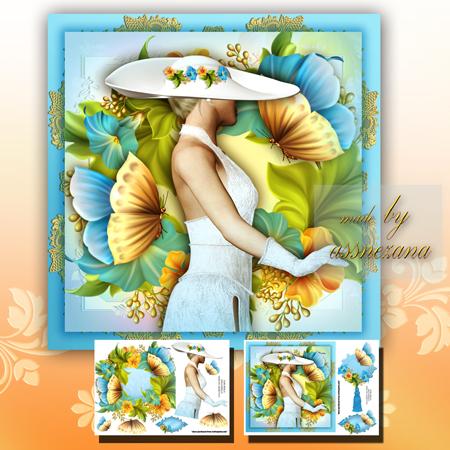 Beautiful Lady in White Dress with Butterflies