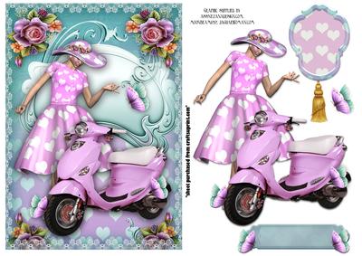 Beautiful Pink Retro Style Lady Card Front
