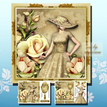 Gold Lace and Roses Card Front