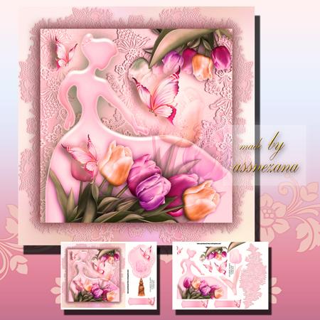 Soft Tone with Beautiful Tulip Silhouette Girl