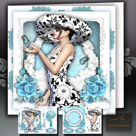 White Lace Frame with Lady in Beautiful Dress