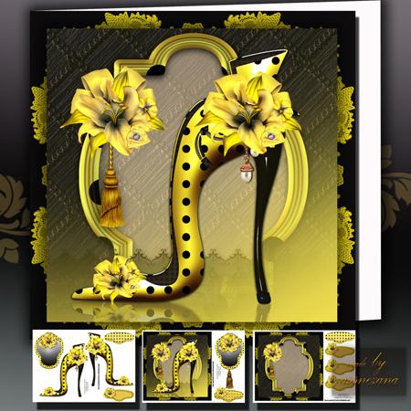 Beautiful Lady Shoes with Yellow Lily Card Front