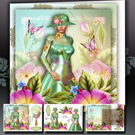 Beautiful Roses Lady in Silky Dress Card Front