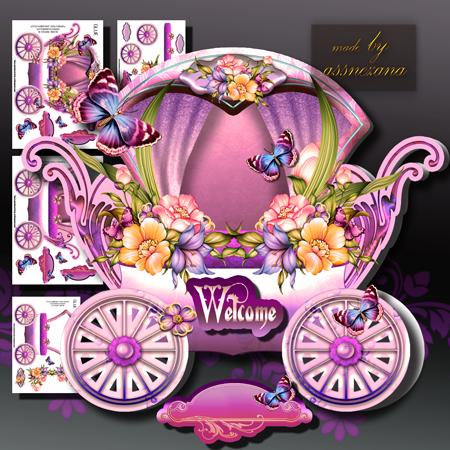 Pink Carriage with Beauty Flowers