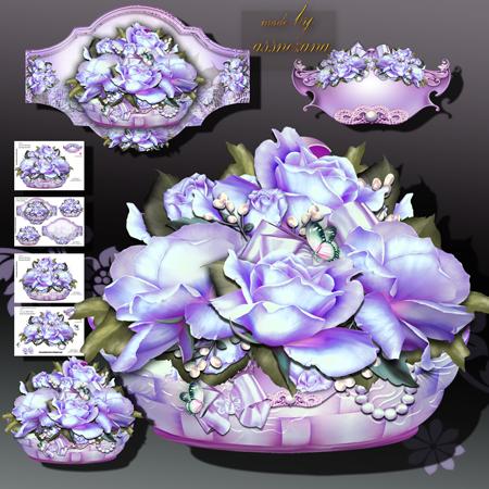 Blue Purple Roses Decorative Basket
