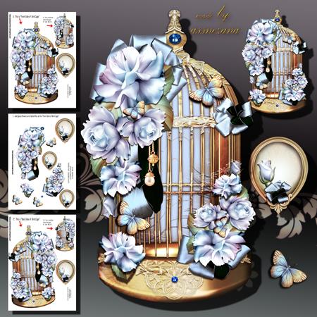 Antique Bird Cage with Blue Roses
