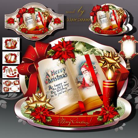 Christmas Gift Book with Red Poinsettias